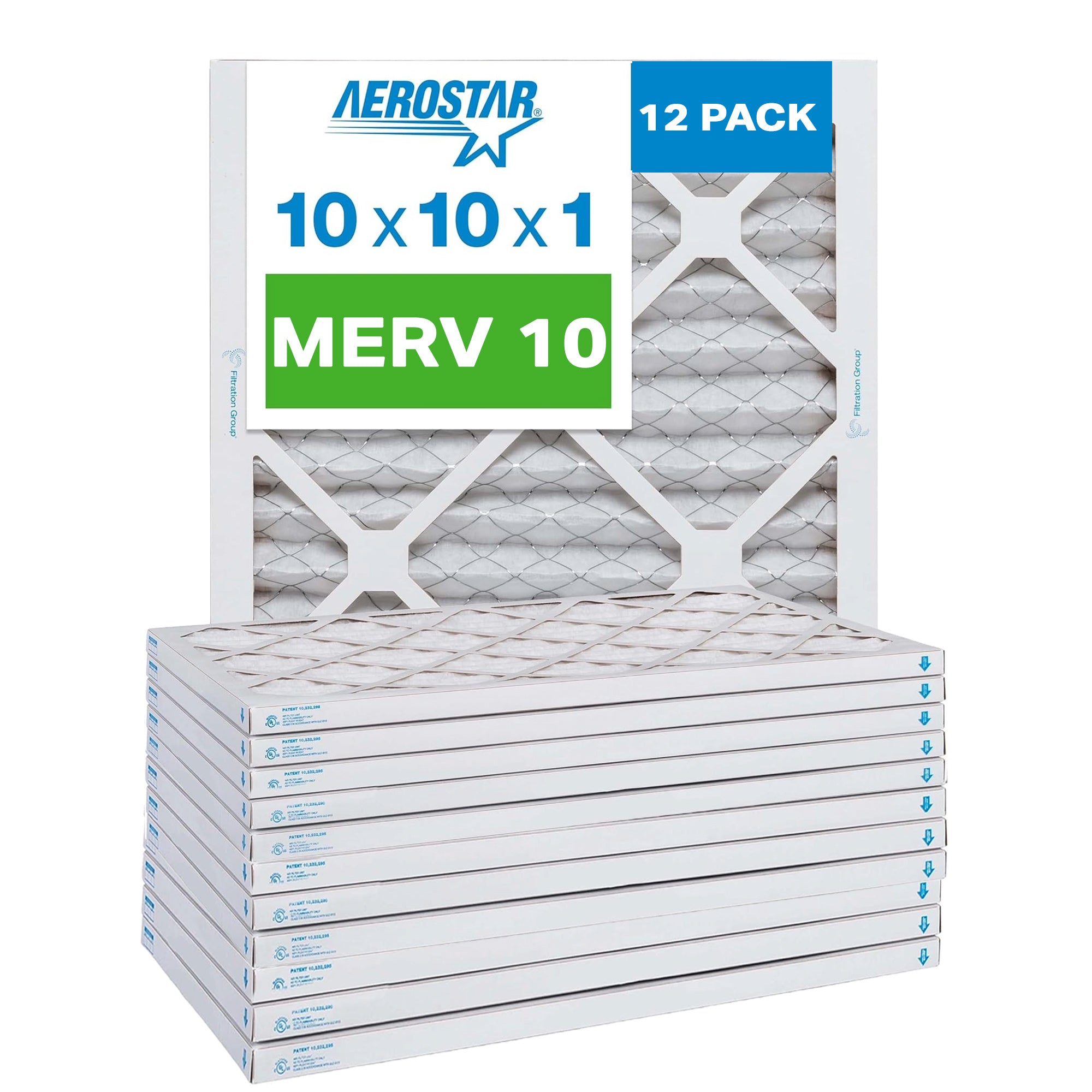 10x10 Filter Rack Aerostar 10x10x1 Furnace Filter MERV 10 Pleated Filters. Case of 12 ...