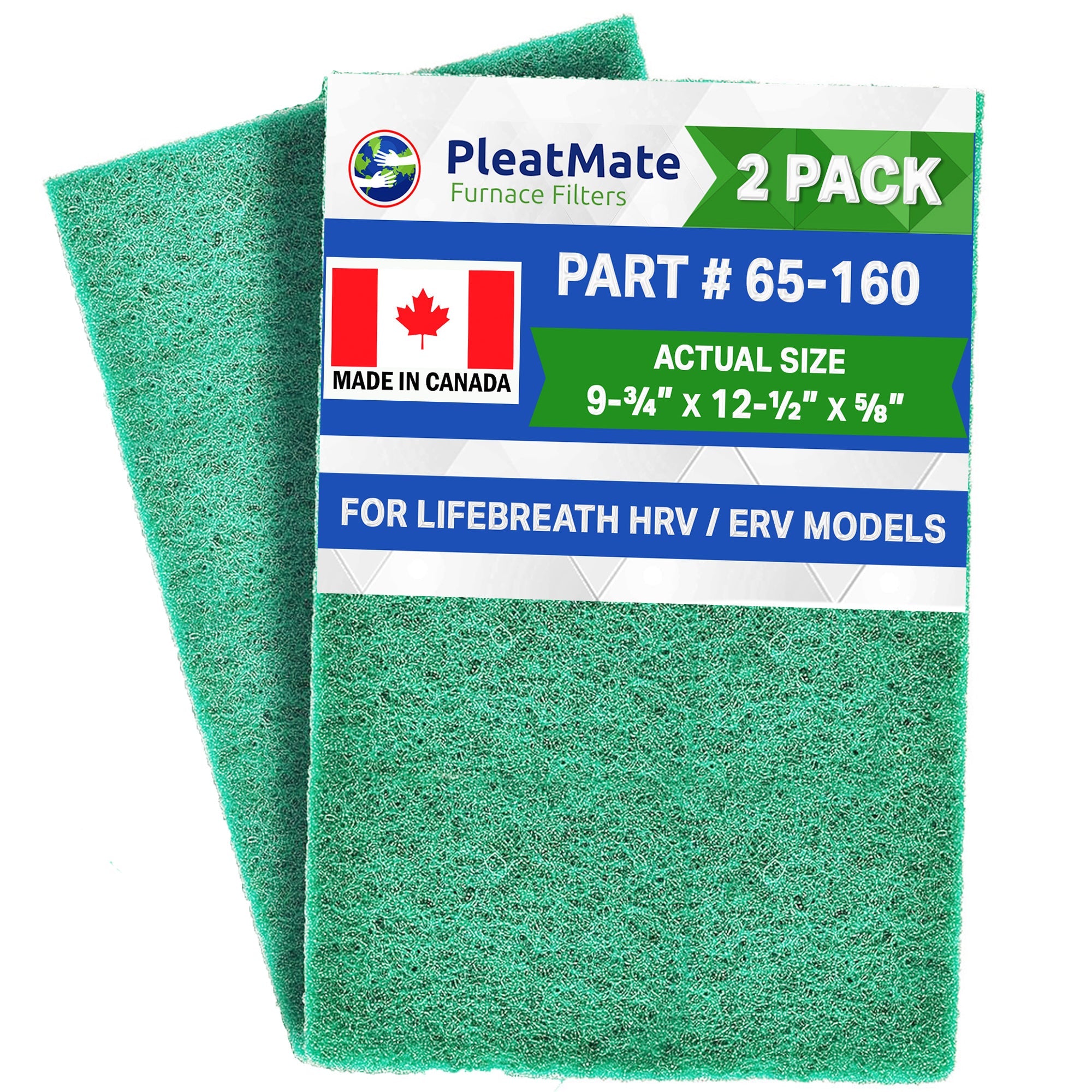 65‐160 Lifebreath HRV Filters, Synthetic Media with actual size 9‐3/4