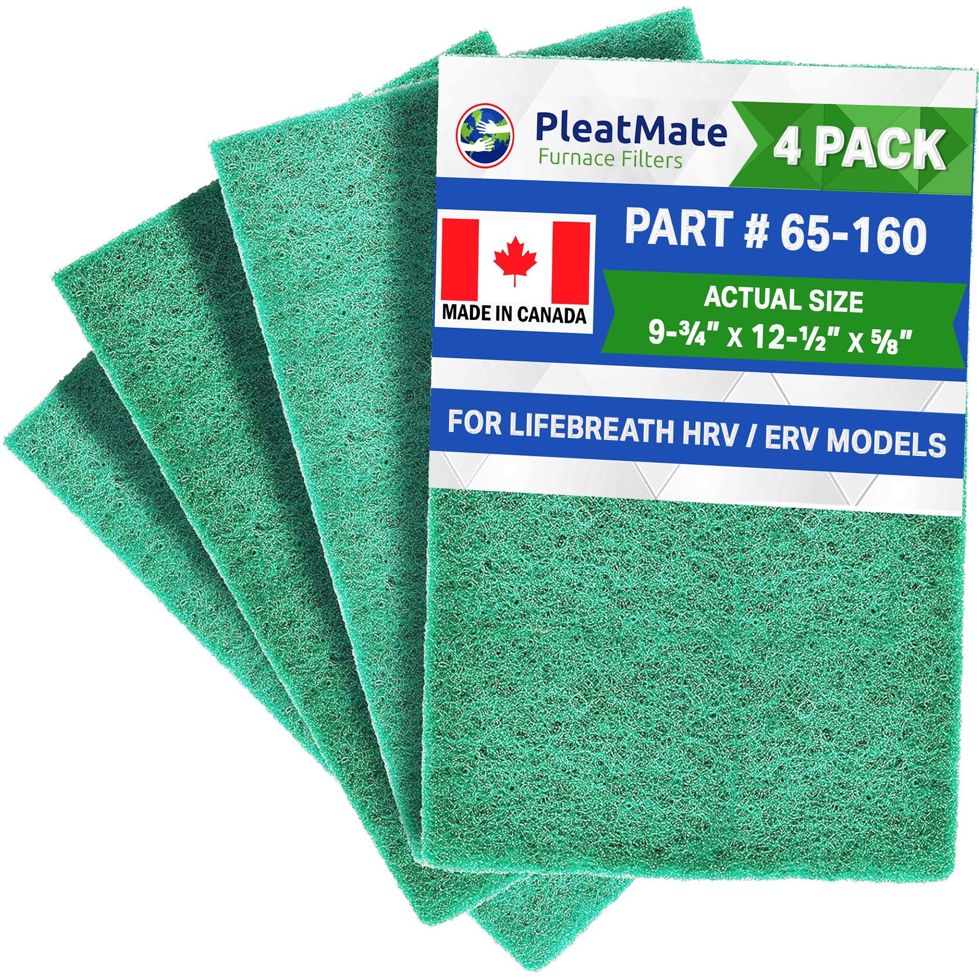 65‐160 Lifebreath HRV Filters, Synthetic Media with actual size 9‐3/4