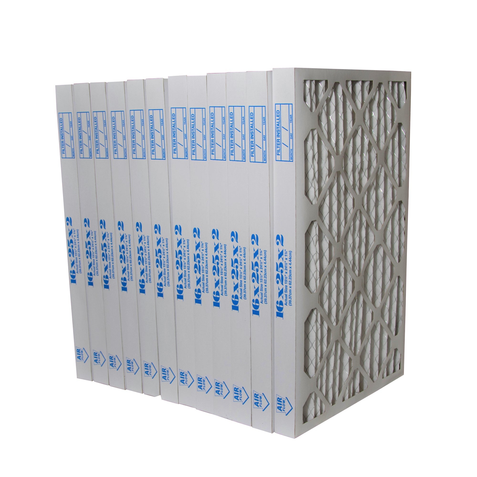 16x25x2 Furnace Filter MERV 8 Pleated Filters. Case of 12