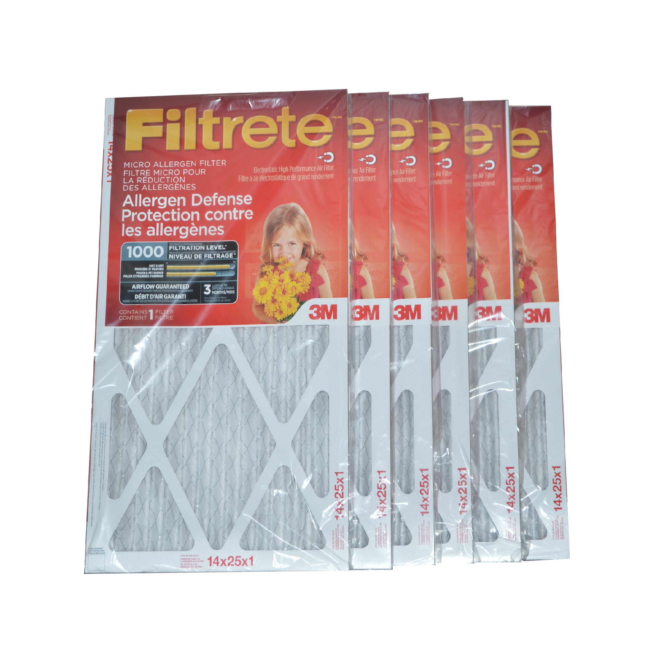 3M Filtrete 14x25x1 Furnace Filter MPR 1000. Case of 6