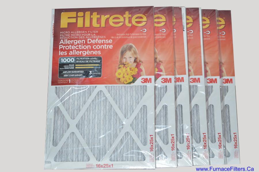 3M Filtrete 16x25x1 Furnace Filter MPR 1000. Case of 6