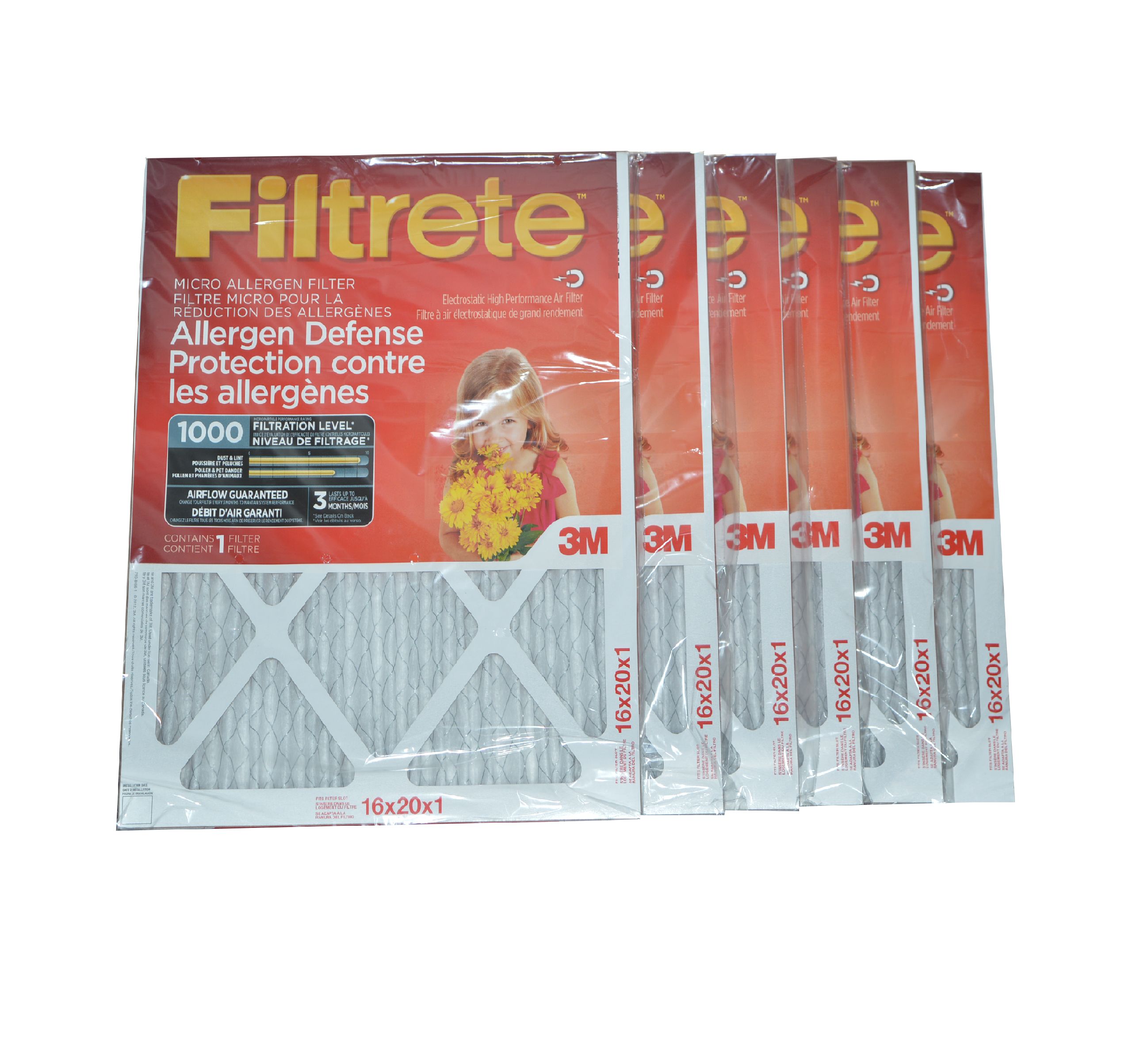 3M Filtrete 16x20x1 Furnace Filter MPR 1000. Case of 6