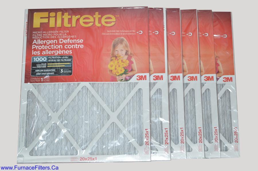 3M Filtrete 20x25x1 Furnace Filter MPR 1000. Case of 6