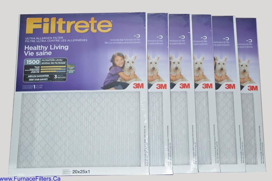 3M Filtrete 20x25x1 Furnace Filter MPR 1500. Case of 6