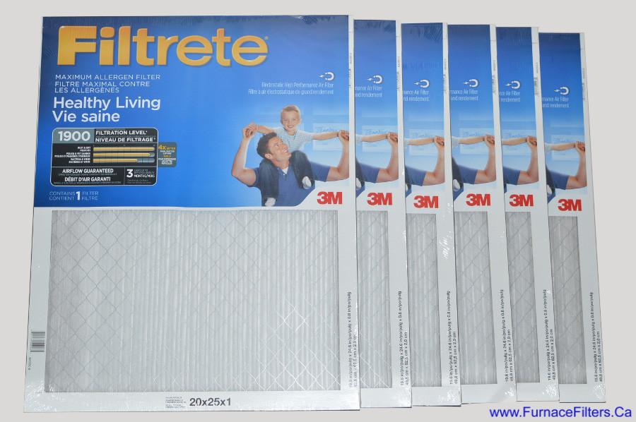 3M Filtrete 20x25x1 Furnace Filter MPR 1900. Case of 6