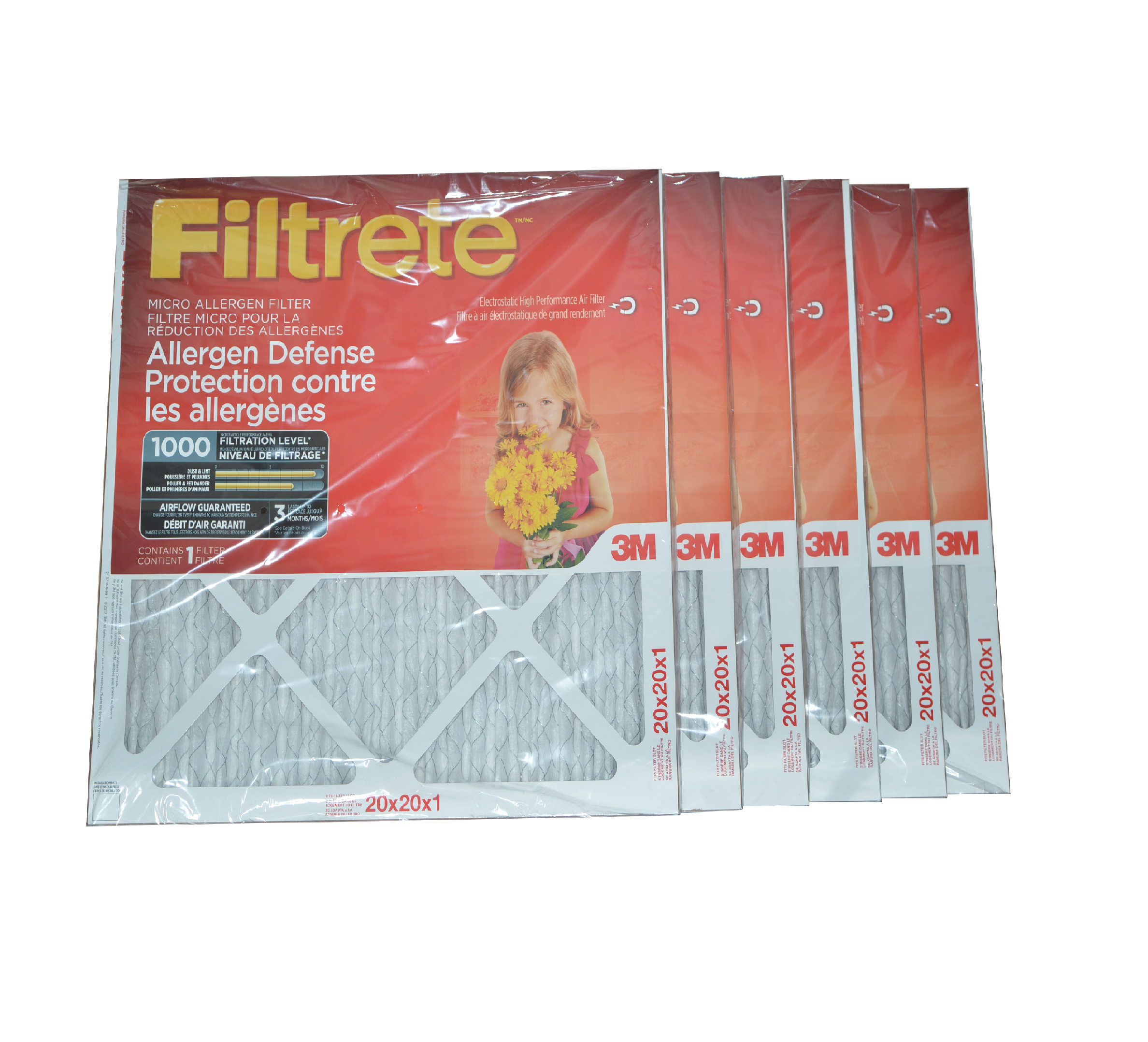3M Filtrete 20x20x1 Furnace Filter MPR 1000. Case of 6
