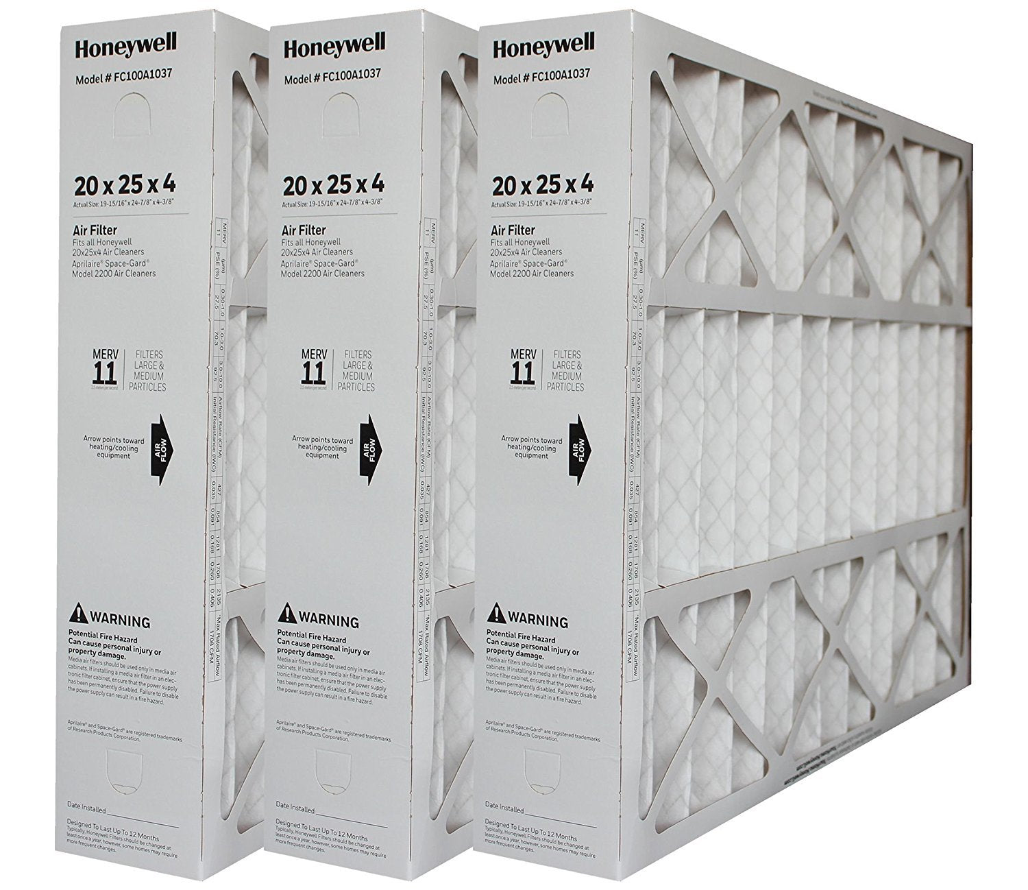 Honeywell 20x25x4 Furnace and A/C Filter. Part # FC100A1037. Actual Size of Filter is 19 15/16