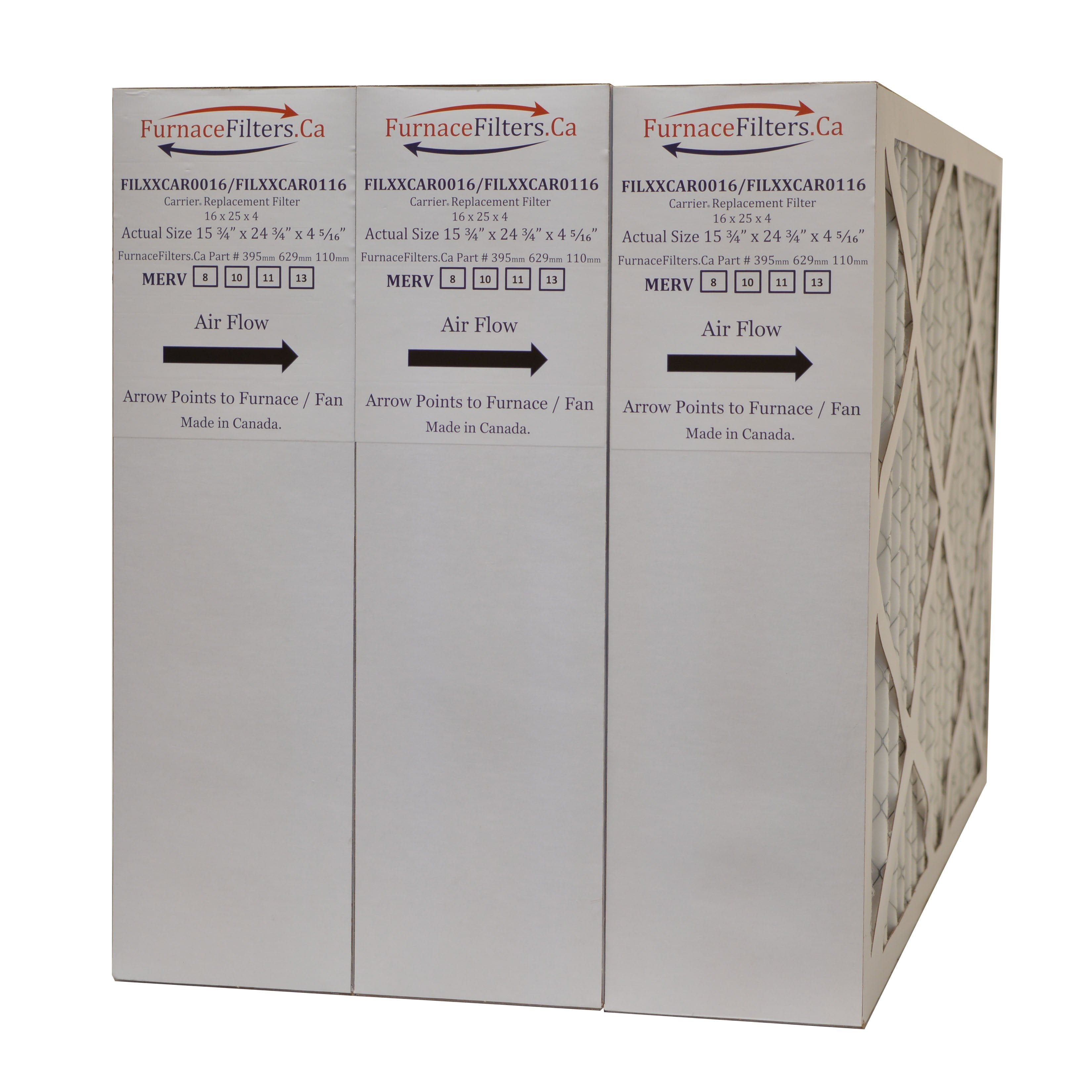 Carrier FILCCCAR0016 Furnace Filter Size 16 x 25 x 4 5/16. MERV 11. -- Case of 3 Made in Canada by FurnaceFilters.Ca