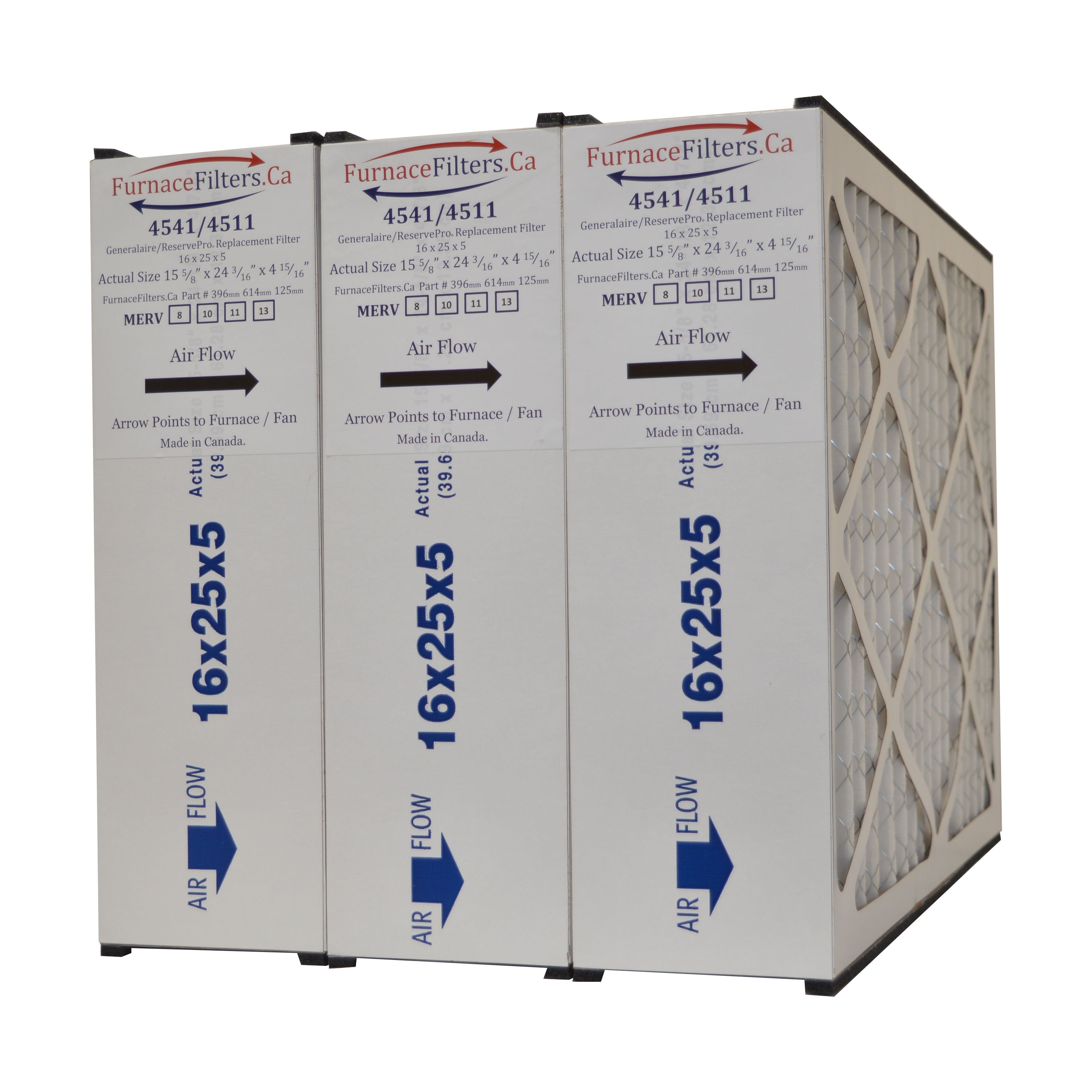 Generalaire GF 4511 MERV 13 16x25x5 Furnace Filter for Mac 1400 Air Cleaners. Package of 3. Made by FurnaceFilters.Ca